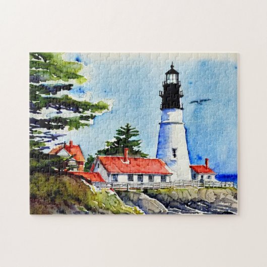 Puzzle Portland Head Light Maine Watercolor (Horizontal)