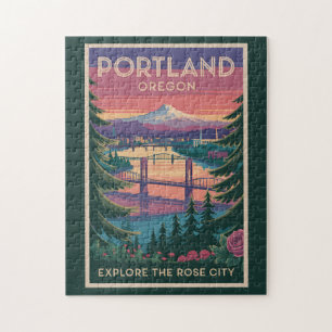 Puzzle Portland Oregon Mount Hood Travel Art Vintage