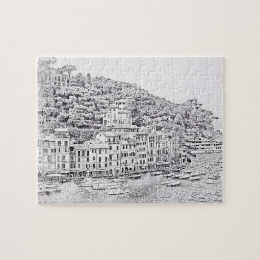 Puzzle Portofino en noir et blanc - 8x10 - 110 pc (Horizontal)