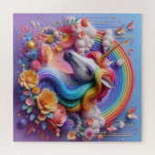 Puzzle Portrait 3D Unicorne dynamique avec des accents fl (Horizontal)