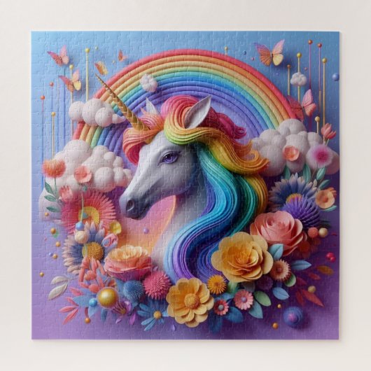 Puzzle Portrait 3D Unicorne dynamique avec des accents fl (Vertical)