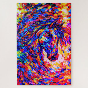 Puzzle Portrait abstrait coloré de cheval à l'impasto