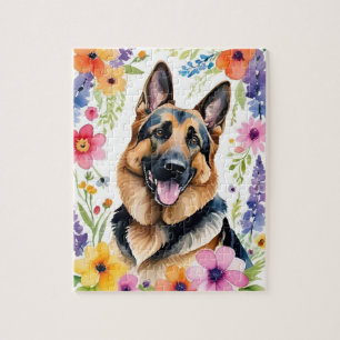 Puzzle Portrait de Berger Allemand Aquarelle Animal