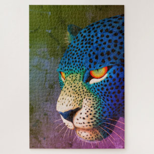 Puzzle Portrait de Chat Sauvage Moderne aux Yeux Rouges