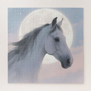 Puzzle Portrait de cheval blanc au clair de lune