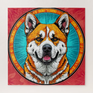 Puzzle Portrait de chien avec fond inspiré de la mosaïque