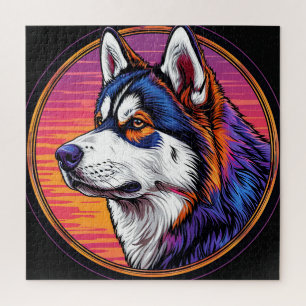 Puzzle Portrait de chien avec fond inspiré de la mosaïque