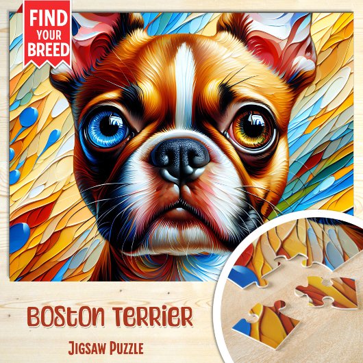 Puzzle Portrait de chien Boston Terrier Impression d'art 