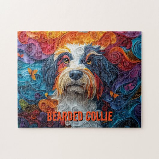 Puzzle Portrait de chien d'art Quilling de papier Collie (Horizontal)