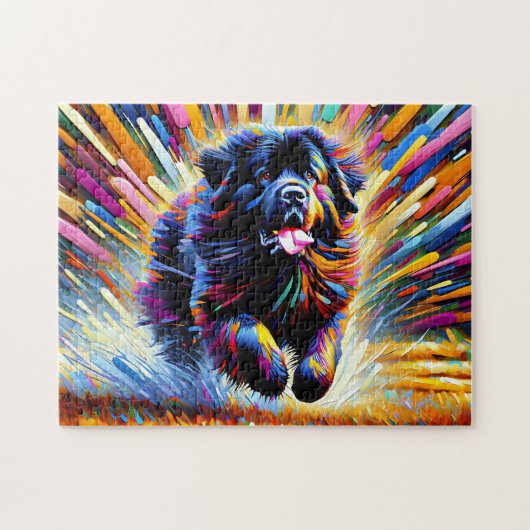 Puzzle Portrait de chien de Terre-Neuve Art acrylique Imp (Horizontal)