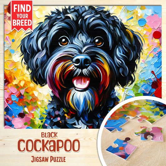 Puzzle Portrait de chien noir Cockapoo Impression d'art e