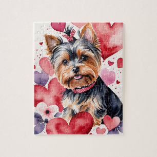 Puzzle Portrait de chien Yorkie aquarelle Saint-Valentin