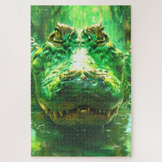 Puzzle Portrait de crocodile frappant la jungle verte (Vertical)