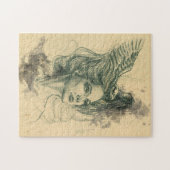 Puzzle Portrait de femme avec crâne d'oiseau et ailes Sur (Horizontal)