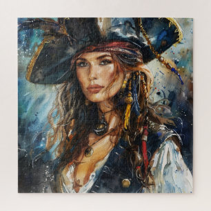 Puzzle Portrait de femme pirate à l'aquarelle