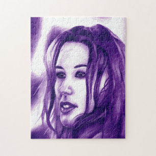 Puzzle Portrait de femme violette, œuvre d'art originale