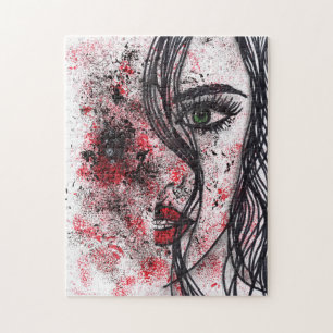 Puzzle Portrait de fille abstraite grunge gothique en lig