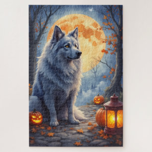 Puzzle Portrait de Keeshond Halloween au Clair de Lune
