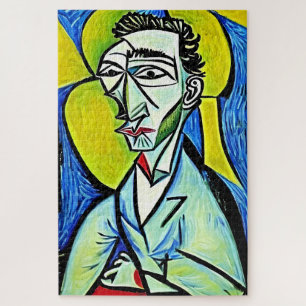 Puzzle Portrait de l'homme d'art bleu et jaune Abstrait