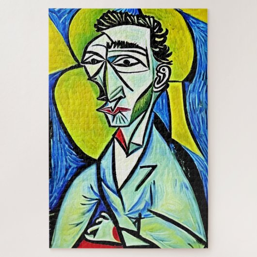 Puzzle Portrait de l'homme d'art bleu et jaune Abstrait (Vertical)