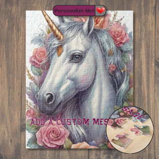 Puzzle Portrait de licorne blanche personnalisé