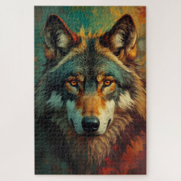 Puzzle Portrait de loup artistique - Peinture à l'huile d