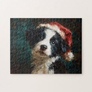 Puzzle Portrait de Noël d'un chiot Border Collie