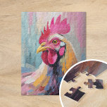 Puzzle Portrait de poulet Art Abstrait moderne<br><div class="desc">Portrait moderne et original d'un poulet, mis en scène avec des couleurs pastel vives et des touches abstraites expressives. L'utilisation ludique des roses, des bleus et des jaunes donne à la peinture une sensation de fantaisie, tandis que le brossage texturé ajoute de la profondeur et de l'énergie à la composition....</div>