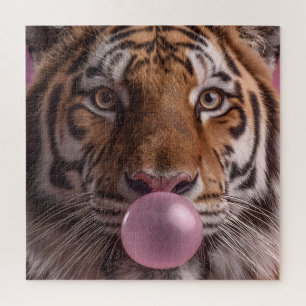 Puzzle Portrait de tigre du Bengale soufflant un bubble-g