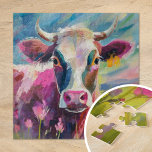 Puzzle Portrait de vache coloré Art Abstrait moderne<br><div class="desc">Peinture impressionniste moderne fantaisiste d'une vache, rendue dans des couleurs vives et vives comme le rose, le vert et le turquoise. Les coups de pinceau abstraits épais apportent texture et mouvement à la composition, donnant à la vache un aspect ludique et énergique. Les choix de couleurs audacieux et les touches...</div>