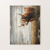 Puzzle Portrait de vache de Highland sur bois Patiné (Vertical)
