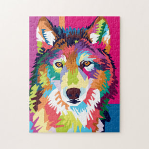 Puzzle Portrait de Wolf Pop Art coloré