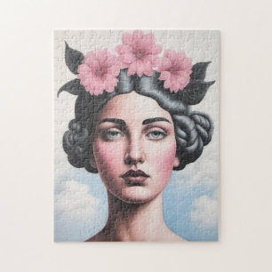 Puzzle Portrait femme de fleurs