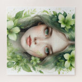Puzzle Portrait floral vert d'une femme (Horizontal)