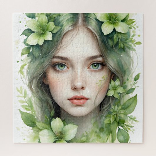 Puzzle Portrait floral vert d'une femme (Vertical)