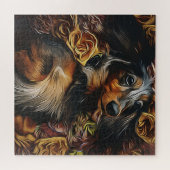 Puzzle Portrait Haut Angle De Dachshund Allongé Sur Le Ch (Horizontal)