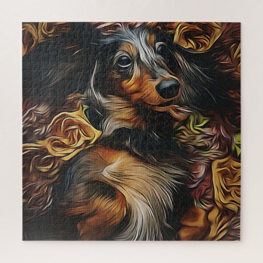 Puzzle Portrait Haut Angle De Dachshund Allongé Sur Le Ch (Vertical)