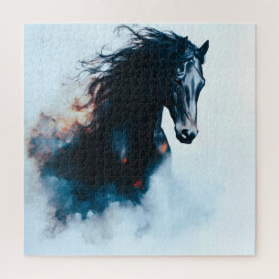 Puzzle Portrait minimaliste de cheval noir de course