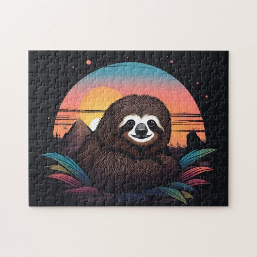 Puzzle Portrait Sloth Avec Coucher De Soleil (Horizontal)