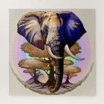 Puzzle Portrait surréaliste de l'éléphant africain<br><div class="desc">Eléphant surréaliste d'Afrique, vie sauvage Animal symbolique, avec Acacia Trees, et la montagne du Kilimandjaro sur l'Arrière - plan, Pastel Colours Arrière - plan. Illustration vectorielle originale Copyright BluedarkArt TheChameleonArt.</div>