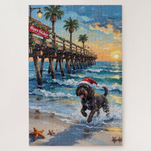Puzzle Portuguese Water Dog Christmas Beach Boardwalk (Vertical)