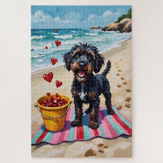 Puzzle Portuguese Water Dog Valentine's Day Beach Hearts (Vertical)