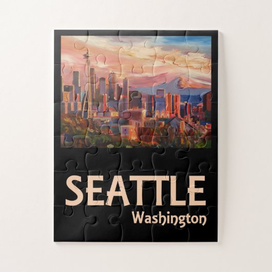 Puzzle Poster de voyage Retro Seattle Washington (Vertical)