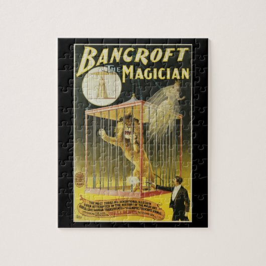 Puzzle Poster magique vintage, Magicien Bancroft et Lion (Vertical)