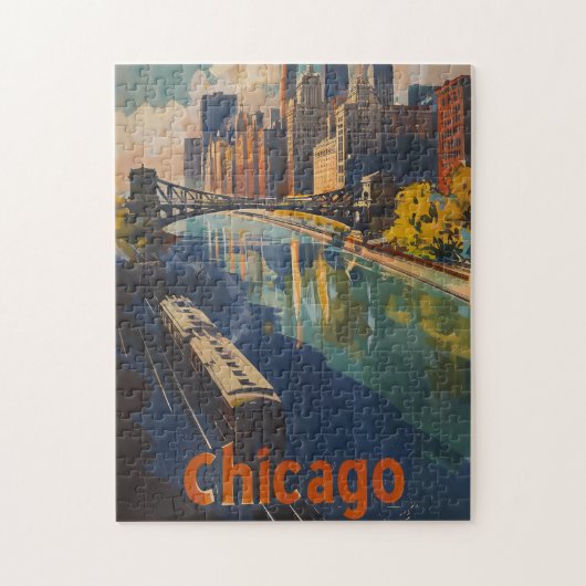 Puzzle Poster vintage Chicago Travel (Vertical)