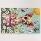 Puzzle Pot de fleurs de printemps Chihuahua Chien mignon (Horizontal)