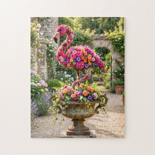 Puzzle Pot de fleurs en topiaire de flamant rose et fleur (Vertical)