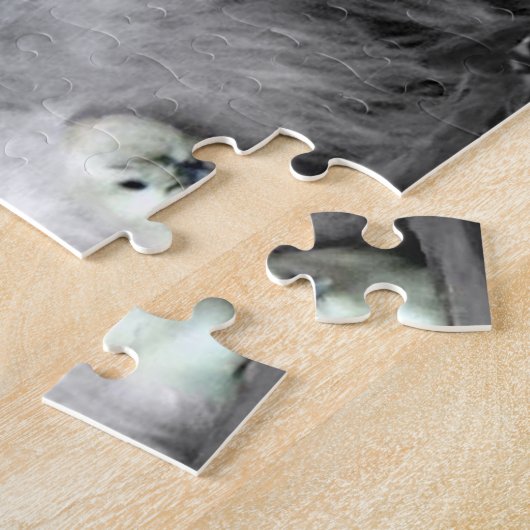 Puzzle Poulet noir et blanc en soie avec poulets jaunes (Côté)