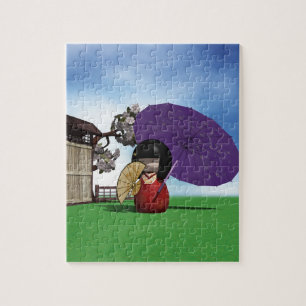 Puzzle Poupée Kokeshi Japonaise Art Fleur de Cerisier