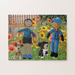 Puzzle - Poupées de garçon dans le champ de fleurs
